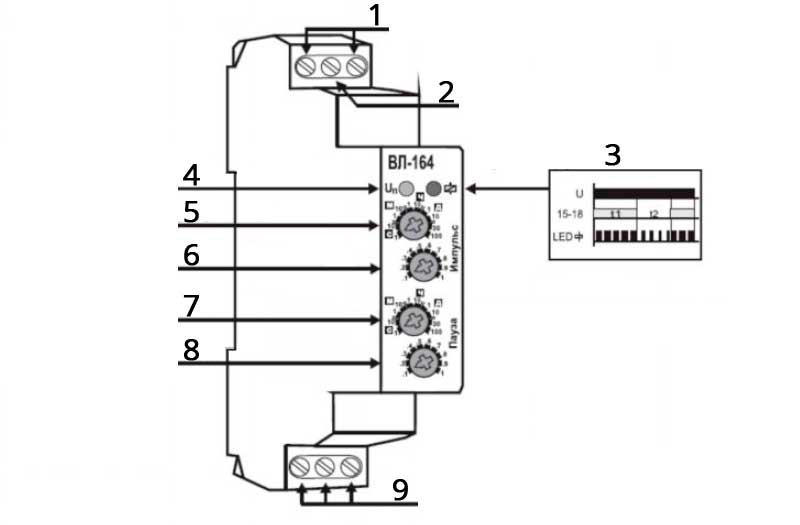Внешний вид реле ВЛ-164, органы управления и примеры сигнализации