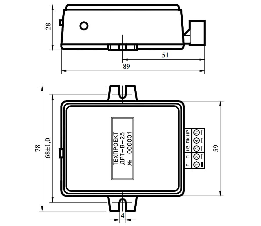 Датчик-реле температуры ДРТ-В-25 - габаритная схема