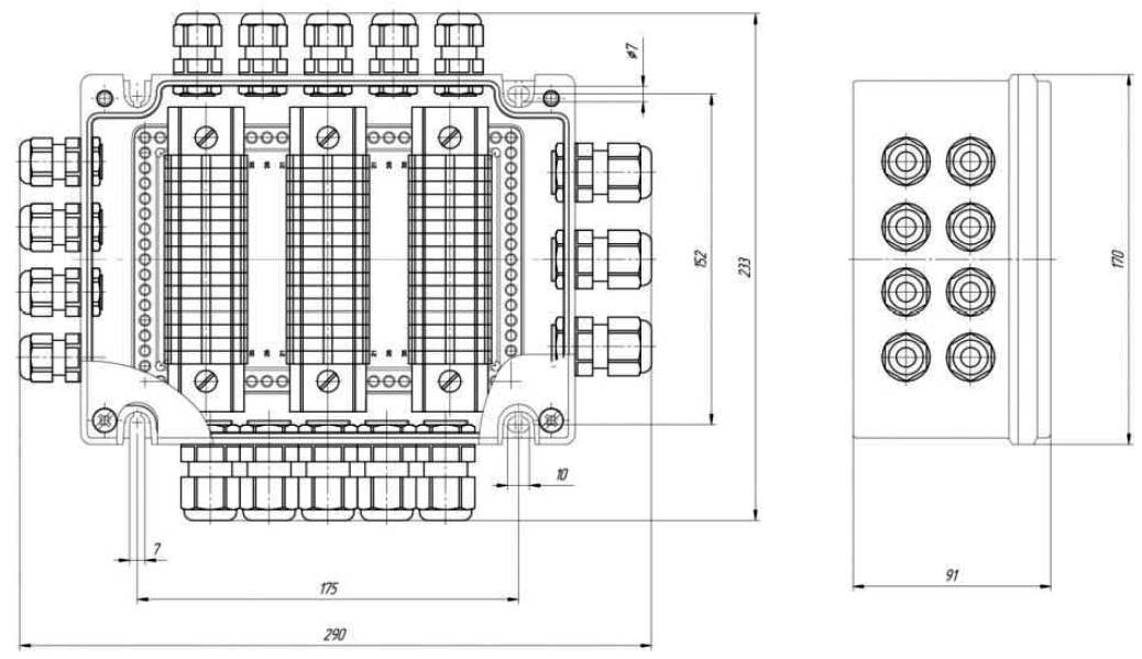Габаритная схема коробки соединительной взрывозащищенной КСВ-3