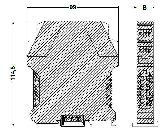 Габаритная схема барьера искрозащиты БИЗ-1-18