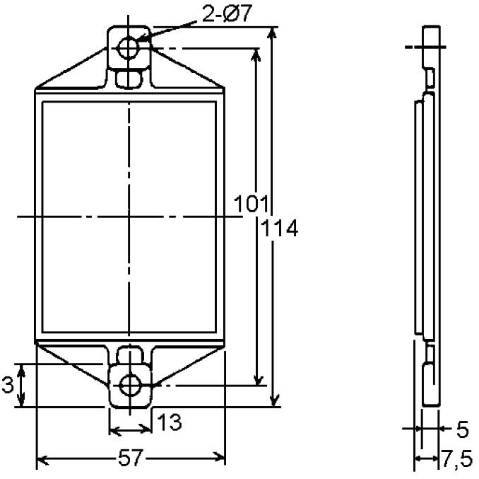 Поляризованный рефлектор (57x114 мм) - габаритная схема