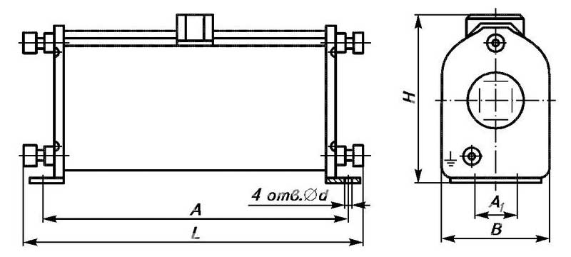 Габаритные и установочные размеры реостата сопротивления РСП-4