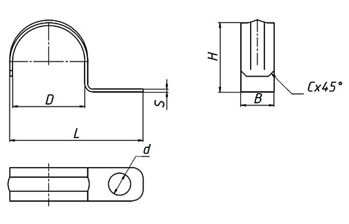Габаритная схема скобы однолапковой СО-34