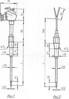 Рис.1. Габаритный чертеж преобразователя термоэлектрического ТХА-1085