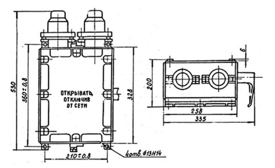 Схема габаритных размеров блока БК-2П