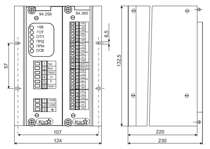 Габаритные и установочные размеры блока преобразования сигналов К930-02