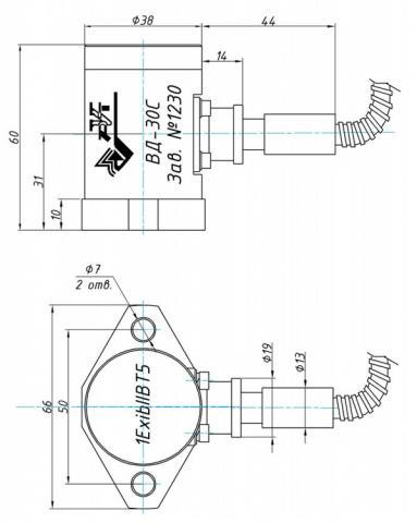 Рис.1. Схема габаритных размеров акселерометра ВД-30