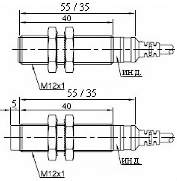 Рис.1. Габаритные и присоединительные размеры датчика индуктивного ВКИ.М12.55К.4.НО-НЗ.Р