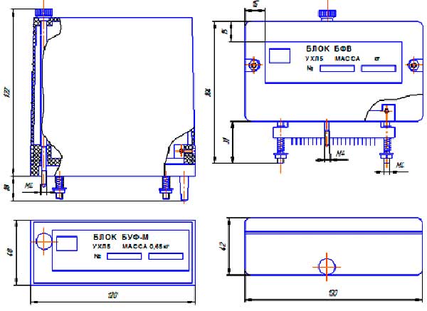 Габаритные размеры блоков БУФ-М(а) и БФВ(б)