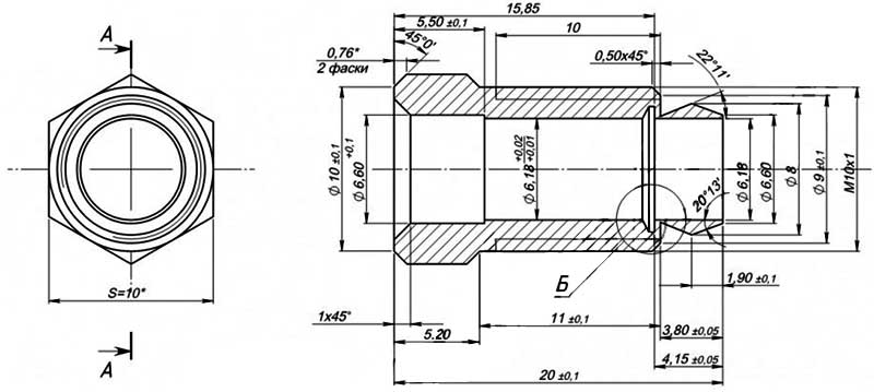 Конструктивная схема гайки пилотной горелки диаметр 6мм