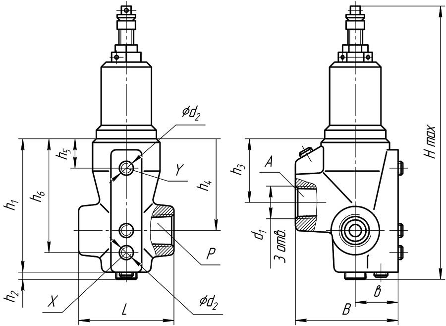 Конструктивная схема гидроклапана Г 54-3 (трубный монтаж)