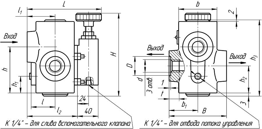 Конструктивная схема гидроклапана М-КР-М-20-10 - резьбовое соединение