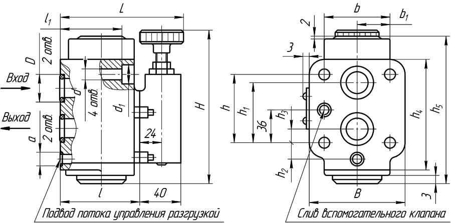 Конструктивная схема гидроклапана М-КР-М-32-10 - стыковое соединение
