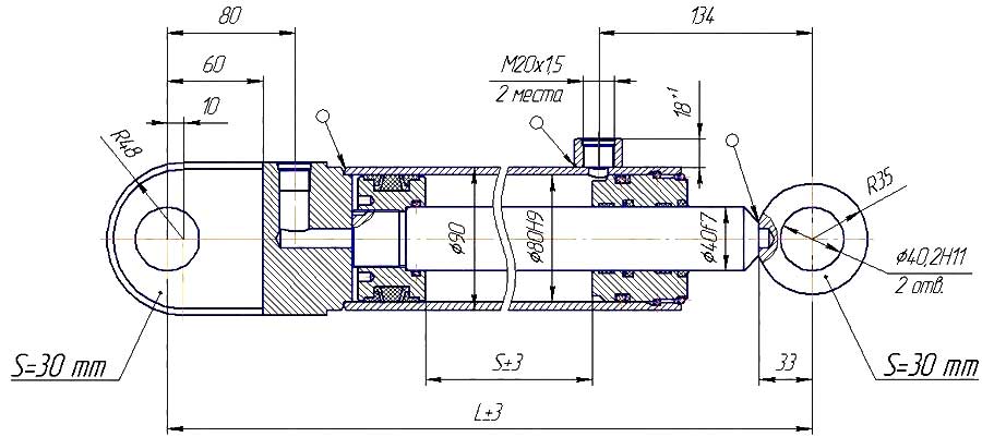 Конструктивная схема гидроцилиндра ЦГ-80.40.630.22