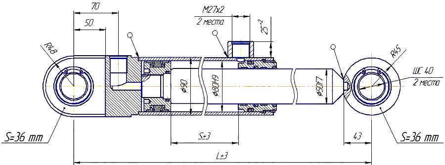 Конструктивная схема гидроцилиндра ЦГ-80.56.280