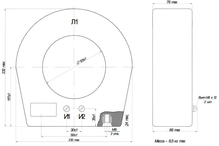 Габаритная схема - трансформаторы тока ТЗЛЭ-125