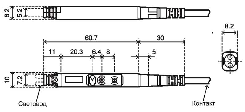 Световодный фотоэлемент F2 - габаритная схема
